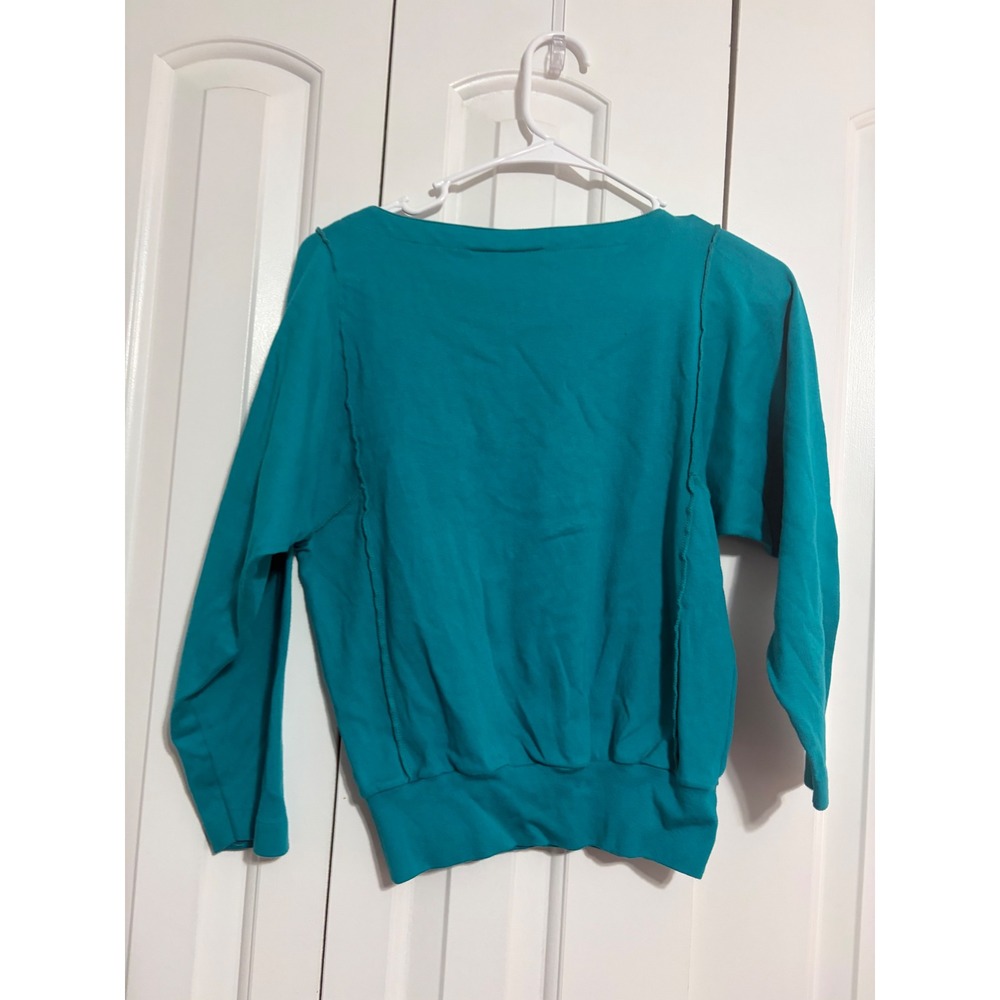 Lizsport Sweatshirt Vintage 90s Teal Exposed Seam Boat Neck‎ Small - Picture 6 of 6